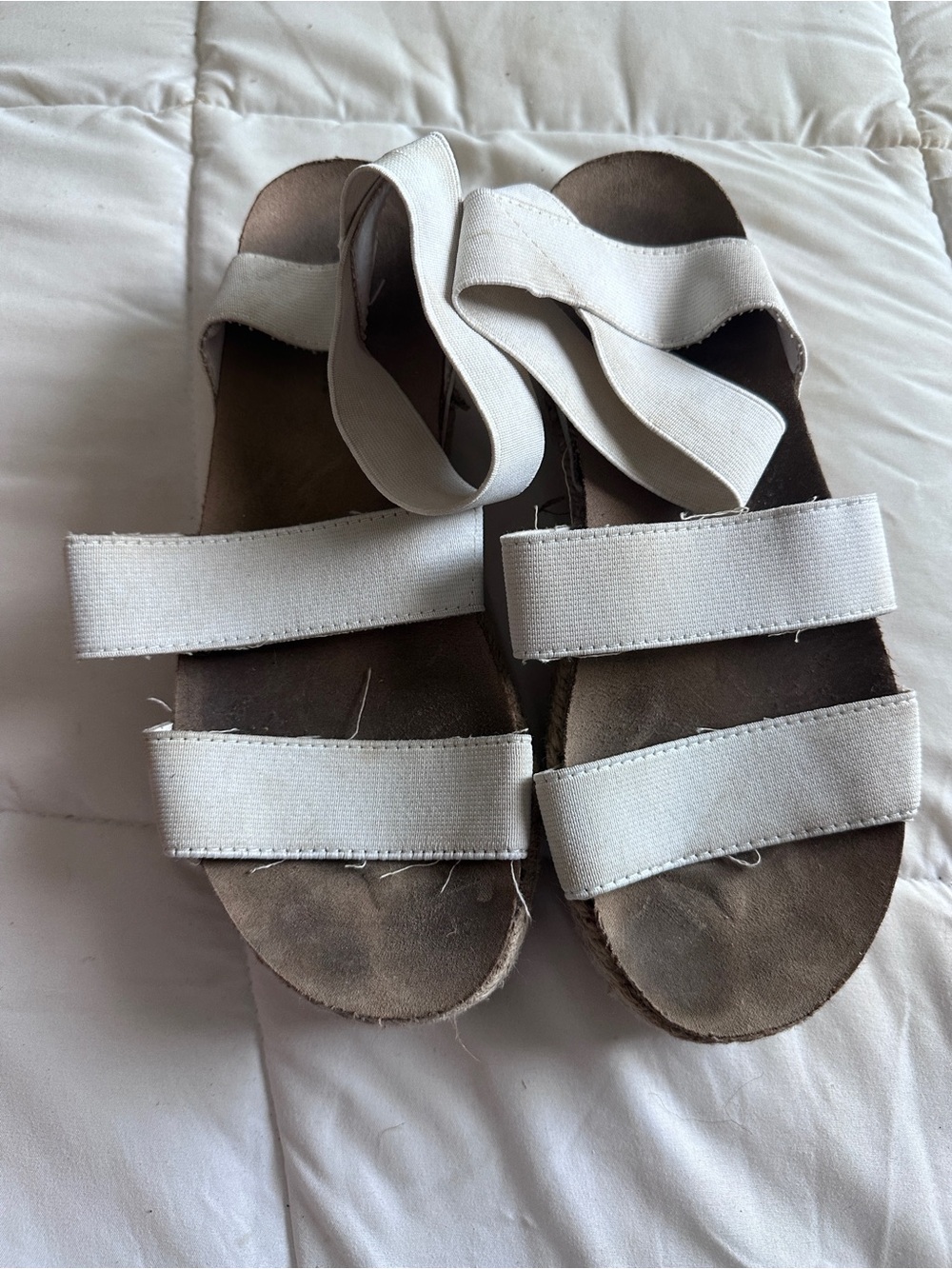 Women’s White Strappy Wedge Sandals Braided Ankle Strap Slip-On US 8